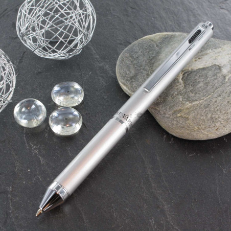 Stylo Enzo Varini Gris Clair Multi-Fonctions "4 en 1" (Bille noire,bleue,rouge et mine 0,5)