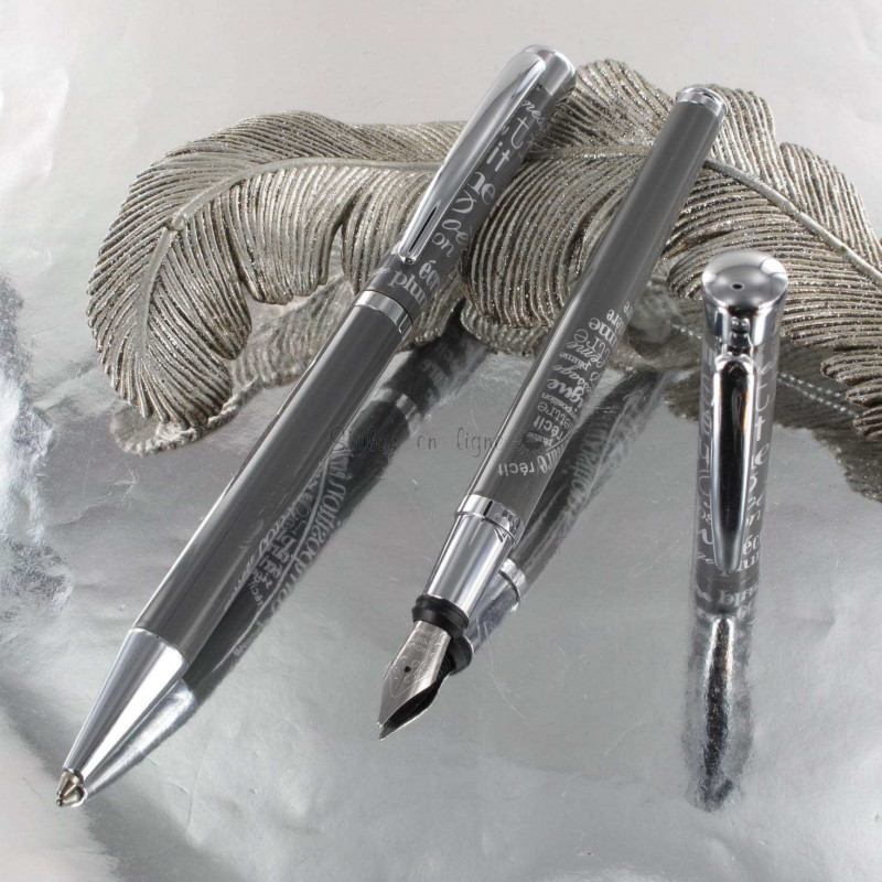 Parure stylos Plume & Bille Oberthur® "Agathe" Gris Nuage Parure stylos Plume & Bille Oberthur® "Agathe" Gris Nuage