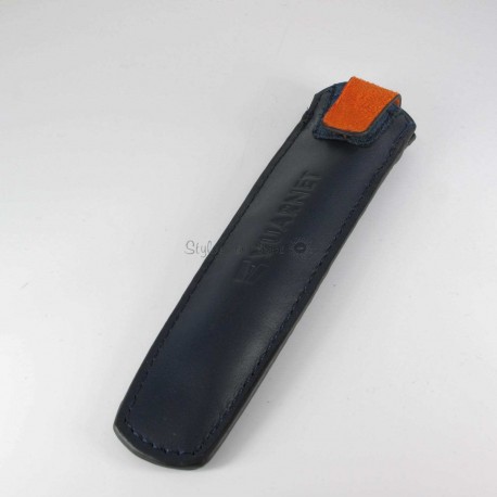 Grand Fourreau Cuir Vuarnet® à fermeture Bleu/Orange (1 Stylo) Grand Fourreau Cuir Vuarnet® à fermeture Bleu/Orange (1 Stylo)