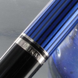 6"SOUVERAN 405" STYLO BILLE NOIR/BLEU attributs plaqués argent