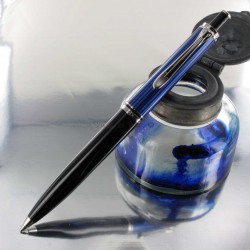 6"SOUVERAN 405" STYLO BILLE NOIR/BLEU attributs plaqués argent