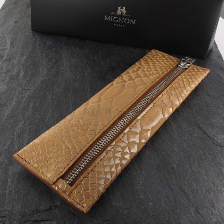 Trousse Plate Cuir Mignon® Python Métal Cuivre Trousse Plate Cuir Mignon® Python Métal Cuivre