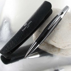Coffret cadeau Stylo Bille Faber Castell® "e-motion" Noir Parquet + Etui Cuir