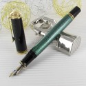"SOUVERAN 400" STYLO PLUME NOIR/VERT mécanisme à piston et plume OR 14 carats / attributs plaqués argent