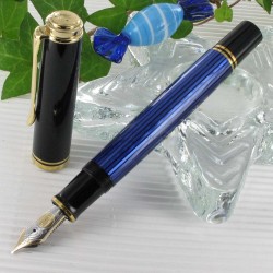 Stylo Plume moyenne Pelikan® "Souverain 800" Noir/Bleu à piston et plume Or 18 K