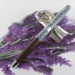 Stylo Roller Oberthur® "Sintra" Bois de noyer Sérigraphié Bleu