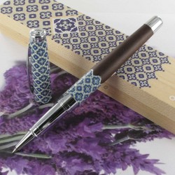 Stylo Roller Oberthur® "Sintra" Bois de noyer Sérigraphié Bleu
