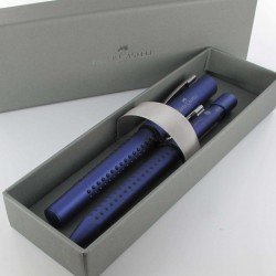 Coffret stylos Plume + Bille Faber Castell® GRIP Bleu Mat