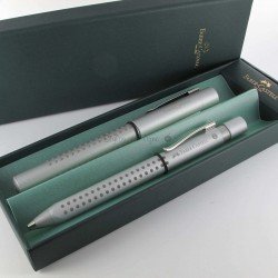 Coffret stylos Plume + Bille Faber Castell® GRIP Argent Mat
