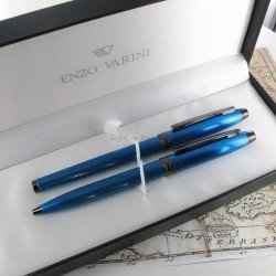 Parure de Stylos Plume & Bille Enzo Varini® "Frise" Bleu Irisé