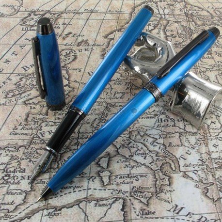 Parure de Stylos Plume & Bille Enzo Varini® "Frise" Bleu Irisé Parure de Stylos Plume & Bille Enzo Varini® "Frise" Bleu Irisé