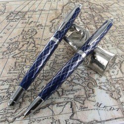 Parure de Stylos Plume & Bille Enzo Varini® "Arlecchino" Bleu