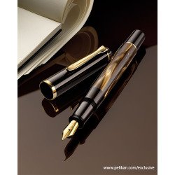 Stylo Plume Moyenne Pelikan® "Tradition M200" Brun Marbré à piston et plume plaqué Or