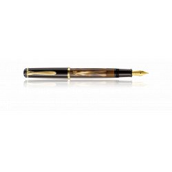 Stylo Plume Moyenne Pelikan® "Tradition M200" Brun Marbré à piston et plume plaqué Or