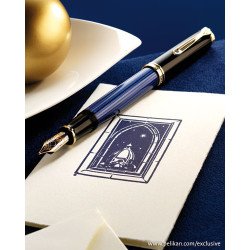 Stylo Plume Pelikan® "Souverain M400" Bleu/Noir à piston et plume Or 14 K