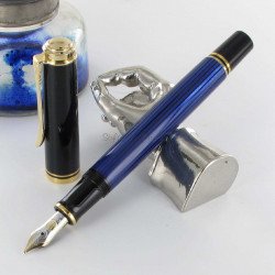 Stylo Plume Pelikan® "Souverain M400" Bleu/Noir à piston et plume Or 14 K
