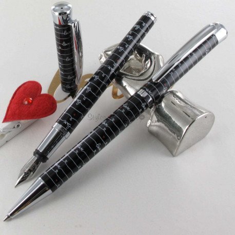 Parure stylos Plume & Bille Oberthur® "Idylle" Noir Parure stylos Plume & Bille Oberthur® "Idylle" Noir