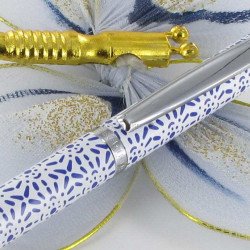 Stylo Plume Oberthur® "Indigo" Laqué Blanc Bleu