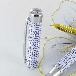 Stylo Plume Oberthur® "Indigo" Laqué Blanc Bleu