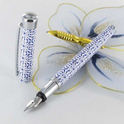 Stylo Plume Oberthur® "Indigo" Laqué Blanc Bleu