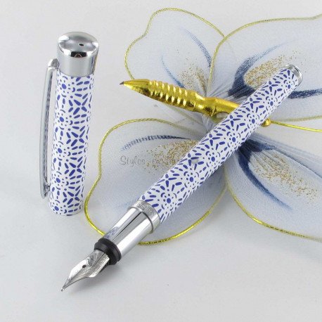 Stylo Plume Oberthur® "Indigo" Laqué Blanc Bleu Stylo Plume Oberthur® "Indigo" Laqué Blanc Bleu