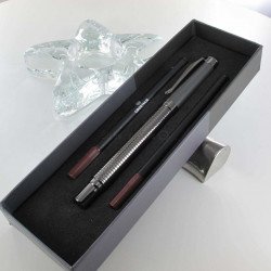 Coffret Stylo Roller Oberthur "Orion" Chevron Gris Mat Chevrons + 2 recharges offertes