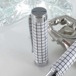 Coffret Stylo Roller Oberthur "Orion" Blanc/Carreaux + 2 recharges offertes
