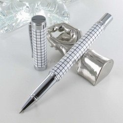 Coffret Stylo Roller Oberthur "Orion" Blanc/Carreaux + 2 recharges offertes