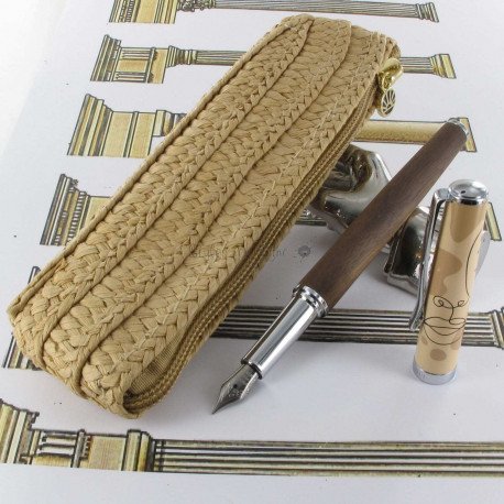 Stylo Plume Oberthur® "Olympe" Bois de Noyer + Etui trousse offert