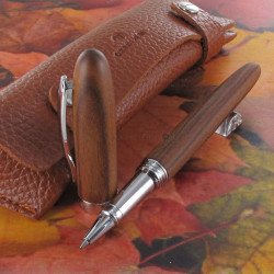 Stylo Roller Oberthur® "Quito" Bois d'Acajou + Etui trousse offert