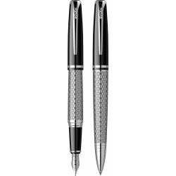 Parure Stylos Plume & Bille Scrikss® Pera Chrome & Noir