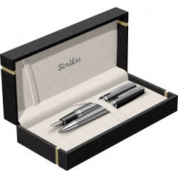 Parure Stylos Plume & Bille Scrikss® Pera Chrome & Noir