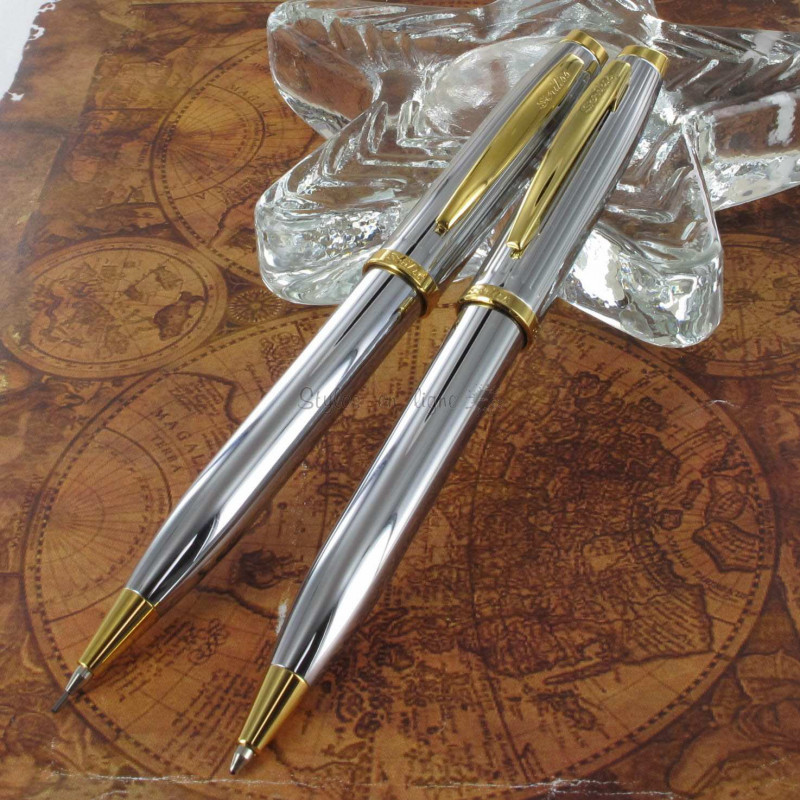 Parure Stylos Bille & Portemine 0,7mm Scrikss® Oscar Chrome Or 23 carats Parure Stylos Bille & Portemine 0,7mm Scrikss® Oscar Chrome Or 23 carats