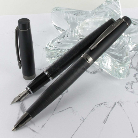 Parure Stylos Plume & Bille Scrikss® Honour Noir Mat