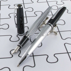 Parure Stylos Plume & Bille Scrikss® Pera Chrome & Noir