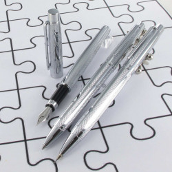 Parure 3 Stylos Plume, Bille & Portemine Scrikss® Vénus Chrome Pointe Diamant
