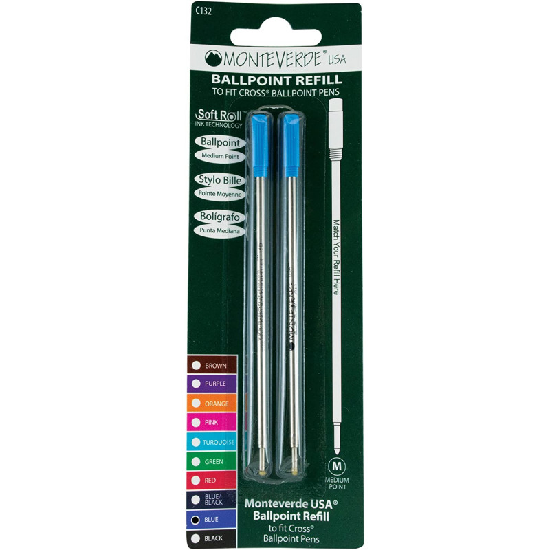 Lot de 2 Recharges Bille Bleue Moyenne Monteverde® pour stylo bille Cross® Lot de 2 Recharges Bille Bleue Moyenne Monteverde® pour stylo bille Cross®