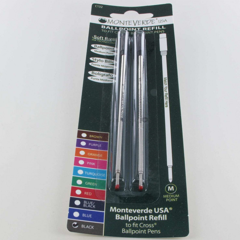 Lot de 2 Recharges Bille Noire Moyenne Monteverde® pour stylo bille Cross® Lot de 2 Recharges Bille Noire Moyenne Monteverde® pour stylo bille Cross®