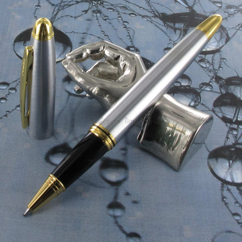 Stylo Roller Scrikss® Knight Acier Mat et Plaqué Or