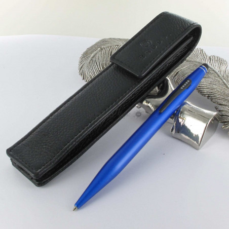 Coffret Stylo Bille et Stylet Cross® "Tech2" Bleu + Etui Cuir Noir