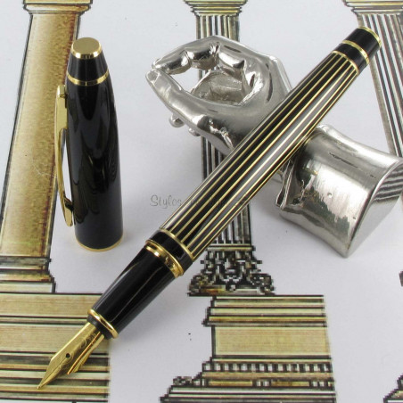 Stylo Plume Moyenne Scrikss® Noble Noir Laqué et Or