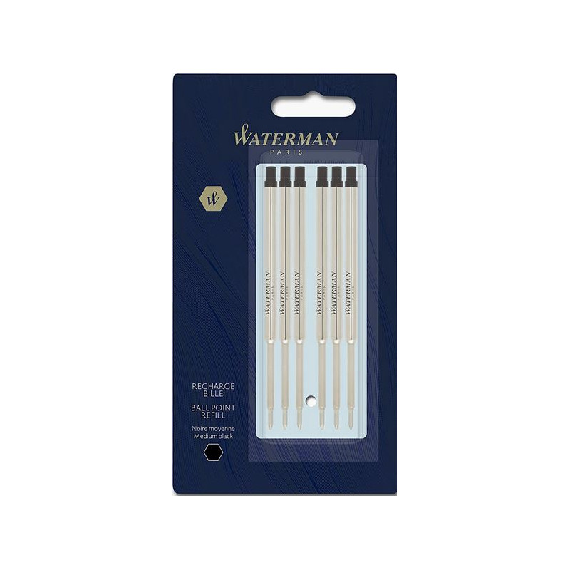 Blister de 6 Recharges Billes Noires Moyennes Waterman® Blister de 6 Recharges Billes Noires Moyennes Waterman®