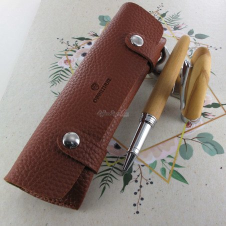 Stylo Roller Oberthur® "Quito" Bois d'Olivier + Etui Manta offert