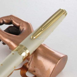 Coffret Stylo Roller Oberthur Cordoue Crème & Pois Dorés