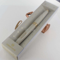 Coffret Stylo Roller Oberthur Cordoue Crème & Pois Dorés