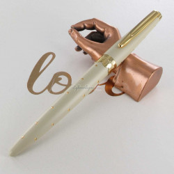 Coffret Stylo Roller Oberthur Cordoue Crème & Pois Dorés