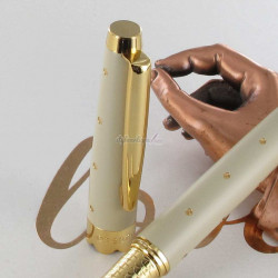 Coffret Stylo Roller Oberthur Cordoue Crème & Pois Dorés