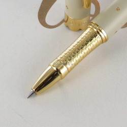 Coffret Stylo Roller Oberthur Cordoue Crème & Pois Dorés