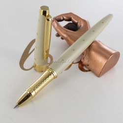 Coffret Stylo Roller Oberthur Cordoue Crème & Pois Dorés