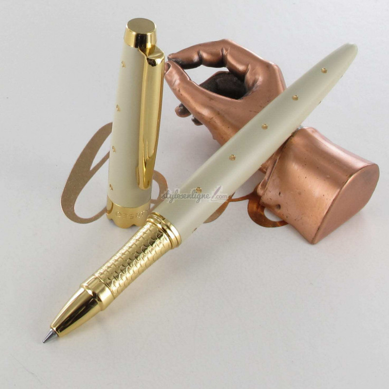 Coffret Stylo Roller Oberthur Cordoue Crème & Pois Dorés